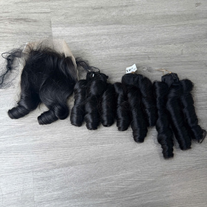 Precio al por mayor 100% Raw Virgin vietnamita humano encaje peluca trama hinchable rizado Color Natural Super doble dibujado extensiones de cabello - Product Image 2