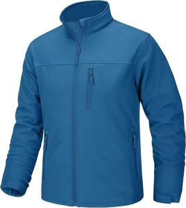 Veste matelassée imperméable à capuche bleue pour homme avec fermetures éclair orange, vêtement d'extérieur sportif d'hiver, coupe classique, coque en polyester - Product Image 1