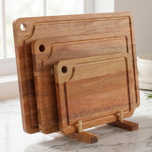 Juego de 3 tablas de cortar de madera de acacia con soporte de almacenamiento y ranura profunda para jugos, precio al por mayor de fábrica en Vietnam - Product Image 3