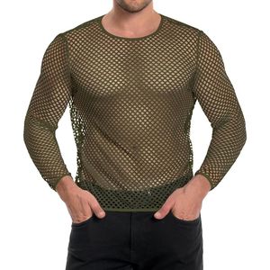 Camisas de malla de manga larga verde caqui, jersey de rejilla, poliéster elástico en cuatro direcciones, ligero, con diseño hueco, tops para fiesta y baile - Product Image 2