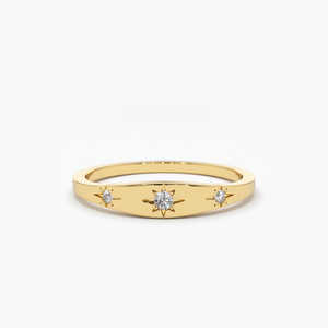 Luxury Solid Gold 14k Gold Plated Star Setting Wedding <b>Ring</b> Natural Moissanite <b>Stacking</b> <b>Ring</b> Customizable OEM Jewelry for Women - Product Image 2