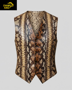 Gilet en cuir véritable à col en V pour homme Champ King, veste sans manches pour homme - Product Image 1