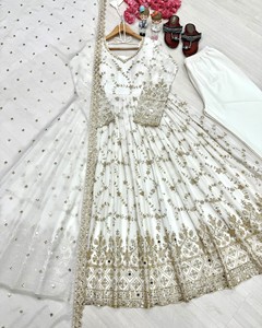 Chinon Readymade Anarkali <b>Suit</b> With Embroidery And Sequence Work For <b>Women</b> Traditional Floor Length <b>Wedding</b> Wear India Pakistan - Product Image 3