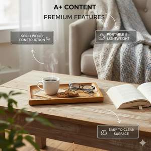 Bandeja de Madera Rectangular para Servir, Bandeja de Madera Natural Decorativa para Aperitivos, Té, Café, Desayuno, para la Cocina o la Mesa del Comedor - Product Image 3