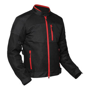 Unisex Full Sleeve Black Mesh Cordura <b>Motorcycle</b> <b>Jacket</b> Red Zipper Pockets Anti-UV Quick Dry Features <b>Summer</b> Breathable Wear - Product Image 1
