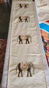 Handmade Embroidered Cotton <b>Table</b> <b>Runner</b> With Pink floral elephant Pattern Traditional Home Decor - Product Image 6