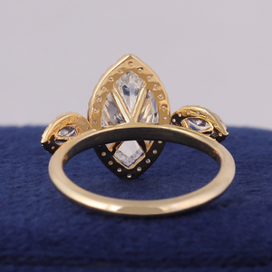 Bague de fiançailles en diamant marquise certifié IGI de 2 carats, tige à bord coupé, diamant de laboratoire authentique en or jaune 10 carats - Product Image 4