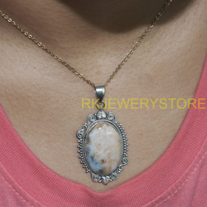 Natural Dendrite <b>Opal</b> Silver Pendant Handmade Vintage Oval Gemstone Jewelry Designer BohoStatement Healing <b>Necklace</b> Gift for Her - Product Image 2