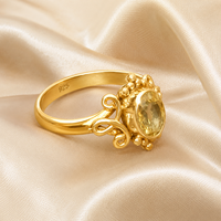 Bague en argent sterling 925 avec citrine ovale sertie clos, plaquée or rose et or jaune, filigrane fait main, style vintage, pierre précieuse de caractère