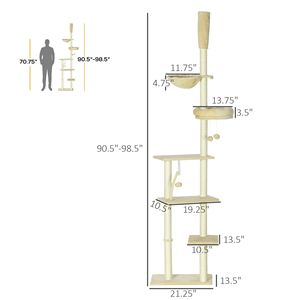 Albero per Gatti Regolabile Beige con Letto dal Pavimento al Soffitto, Tiragraffi, Arredamento per Gatti e Gattini - Product Image 3