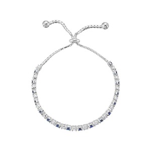 925 Sterling Silver Synthetic Sapphire and Cubic Zirconia <b>Adjustable</b> Slider Tennis <b>Bracelet</b> - Product Image 3