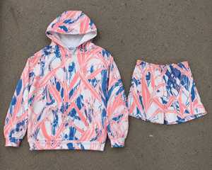 Ensemble de survêtement d'hiver personnalisé en coton et polyester, imprimé hawaïen, avec sweat à capuche et short à cordon de serrage - Product Image 1