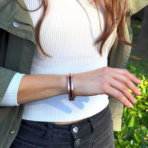 Artisan <b>Copper</b> Bangle Bracelet Adjustable Rustic Wrist Cuff Handmade Embossed Luxury Open Wristband <b>Ornamental</b> Fashion Gift - Product Image 3