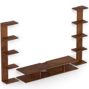 Meuble TV mural en bois d'ingénierie avec étagères pour décodeur et rangement de livres et d'objets décoratifs - Product Image 2