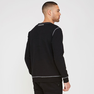 <b>Men</b> Knitted Crew Neck Pullover Solid Color Regular Fit Minimalist Style <b>Black</b> Long Sleeve 100% Cotton Breathable <b>Sweatshirt</b> - Product Image 3