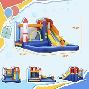 Struttura Gonfiabile 5 in 1 per Divertimento Acquatico con Scivolo, Piscina, Trampolino, Parete da Arrampicata e Cannone, con Soffiatore da 550W - Product Image 3