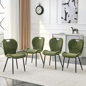 Set di 4 Sedie da Pranzo in Tessuto Verde Oliva con Maniglia Integrata, Telaio in Metallo Nero e Piedini Regolabili per Uso Domestico - Product Image 2