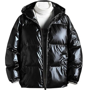 OEM LOW MOQ High Quality Coated <b>Canvas</b> Glossy Puffer Jacket Waterproof Breathable Oversized Streetwear Hoodie Thin Patchwork - Product Image 1