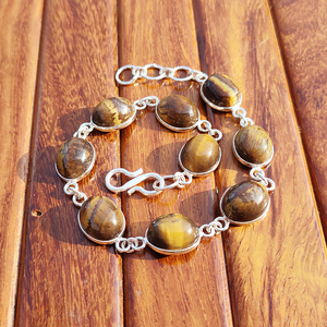 Bracelet en Pierre Œil de Tigre Réglable avec Chaîne en Argent, Bijou Bohème Tendance, Haute Qualité, Livraison Rapide, Unisexe, Idéal pour les Fêtes - Product Image 2