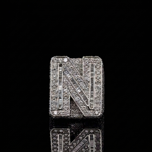 4.26 CTW Custom <b>Initial</b> Letter N Lab Grown Diamond Men's <b>Ring</b> 10K White Gold Pinky <b>Ring</b> Iced Out Statement <b>Ring</b> For Him - Product Image 1