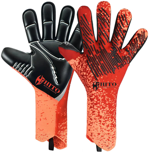Custom Design Black and Blue Kint Soccer Goalkeeper <b>Gloves</b> with 4mm German Latex Emboss Negative Cut - Product Image 2