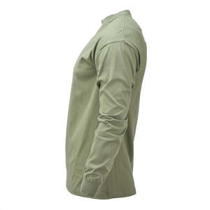 Camiseta Checa Verde Oliva de Manga Larga y Cuello Redondo, Material de Algodón, Color Sólido, Top Básico - Product Image 3