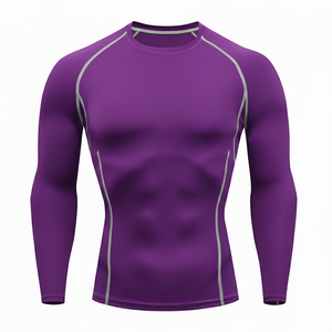 Camiseta Deportiva de Compresión para Hombre, Gris, Manga Larga, Cuello Redondo, Ajustada, Transpirable, de Secado Rápido, que Absorbe la Humedad - Product Image 4