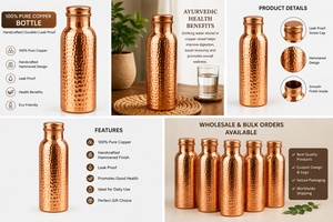 Bouteille en cuivre de qualité supérieure, design martelé, portable, style européen, très vendue, pour les voyages en plein air. - Product Image 3