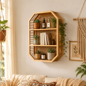 Wholesale Handmade Octagon Bamboo Rattan Wall <b>Shelf</b> Natural Bamboo <b>Shelf</b> for Hotel Spa Restaurant Home Decor Interior Design - Product Image 3
