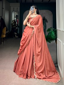 Purple Chinon Lehenga Choli With <b>Sequins</b> Thread Embroidery Dupatta Set Women For Traditional Events Wear - Product Image 6
