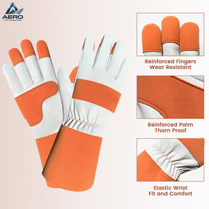 Guantes de Trabajo de Cuero Personalizados de Primera Calidad, Extra Largos, Duraderos, Antideslizantes, de Protección Total, Color Blanco y Naranja - Product Image 2