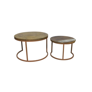 Round Solid Wood Nesting <b>Coffee</b> <b>Table</b> Set with Metal Frame Stackable Living Room Side <b>Tables</b> Space Saving Modern Furniture Duo - Product Image 2