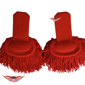 Epaulettes de hombro personalizables rojos con flecos de alambre y Mylar, epaulettes de uniforme vintage con borlas - Product Image 1