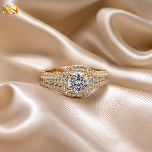 Round Cut Lab Grown Diamond Halo <b>Ring</b> <b>Split</b> Shank Solid Gold Engagement Band Women | Luxury Fine Jewelry Wedding <b>Rings</b> Wholesale - Product Image 2