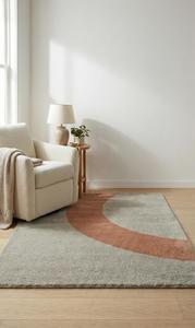 Alfombra de área suave estilo nórdico con mechones, diseño personalizado, gris y rosa, con arco y líneas, para el hogar, hotel o proyectos. - Product Image 6