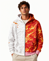 Sweat à capuche zippé intégral pour homme, style streetwear japonais Hip Hop, motif masque de taureau, en molleton épais 100% coton, imprimé camouflage abstrait étoilé rouge sur le devant