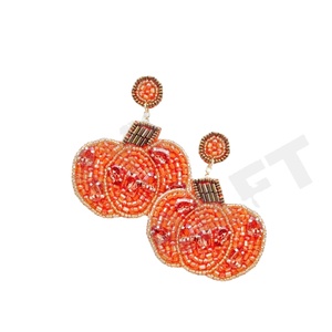 Halloween Pumpkin Orange Beaded Earrings for Women Patriotic <b>Memorial</b> Day Orange White Blue Colour Fabric Material - Product Image 1