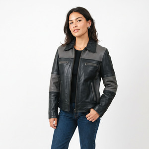 Chaqueta de moto impermeable para mujer, de manga larga, con cremallera, cuello vuelto, chaqueta de invierno, corte ajustado, de cuero genuino, a la moda. - Product Image 2
