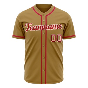 Private Label Wholesale Baseball Jersey Teamname 00 Gold Red Trim Button <b>Down</b> Short Sleeve Polyester Breathable Regular Fit - Product Image 3