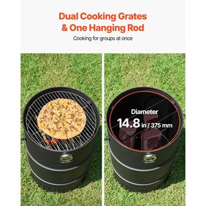 18.5\" Barrel Outdoor Charcoal Smoker Grill Coated Steel BBQ with 2 Grilling Grates and 1 Hanging for <b>Camping</b> - Product Image 4