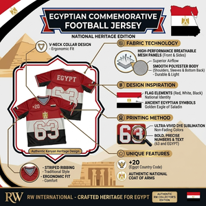 Maillot de football d'Égypte unisexe rouge, noir et blanc, col en V, manches courtes, respirant, anti-UV, en coton et bambou sublimé - Product Image 3