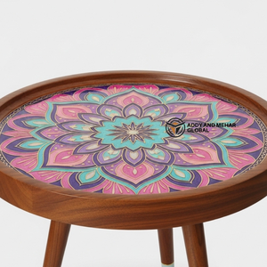 Pink Meena Design Wooden <b>Stool</b> – Handcrafted <b>Round</b> Decorative Accent <b>Stool</b> for Living Room & Bedroom - Product Image 5