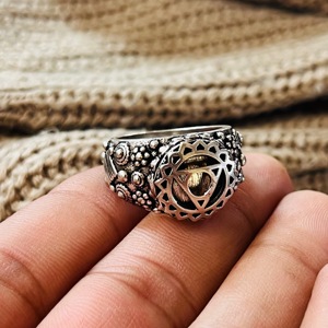 Ethnic Brass <b>Ring</b> Tribal Geometric Finger <b>Ring</b> Women Brass <b>Boho</b> <b>Ring</b> Oxidized Silver Finish - Product Image 1