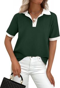 Camiseta Polo de Mujer, Color Crema, con Bloques de Color, Manga Corta, Tejida, Casual, Largo Regular, 100% Algodón, Transpirable, Estilo Polo, ODM - Product Image 4