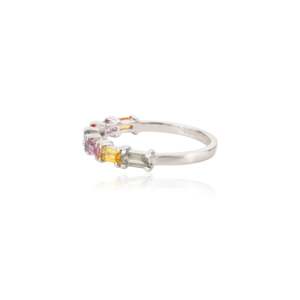 18K Gold Multi Sapphire Prong Set Half Eternity Wedding Band - Product Image 4