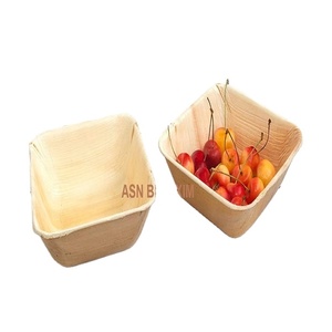 Cuencos cuadrados desechables de bambú compostables a prueba de fugas con hoja de palma para servir sopa de cereales de frutas en fiestas - Product Image 1