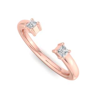 luxury rose gold princess cut diamond <b>two</b> <b>stone</b> open cuff <b>ring</b> minimalist bypass adjustable band fashion jewelry for women - Product Image 5