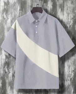 Men's Color Blocking Polo Shirt With Cargo Shorts Set Breathable Summer Casual Outfit Gray And Cream - Product Image 3