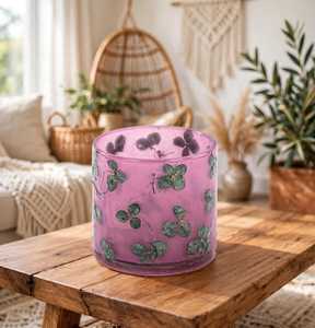 Lanterne porte-bougie en verre gaufré floral violet, faite à la main, ronde, décorative, résistante à la chaleur, pour la maison, la Saint-Valentin, Noël - Product Image 1