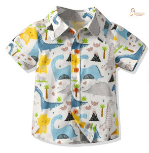 Chemise en popeline à manches courtes pour garçons, coupe classique, col rabattu, couleur unie, style formel - Product Image 3